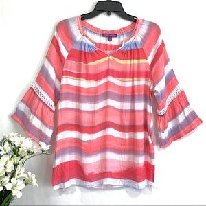 Eight Clovers Multicolor Stripe Bell Sleeve Blouse